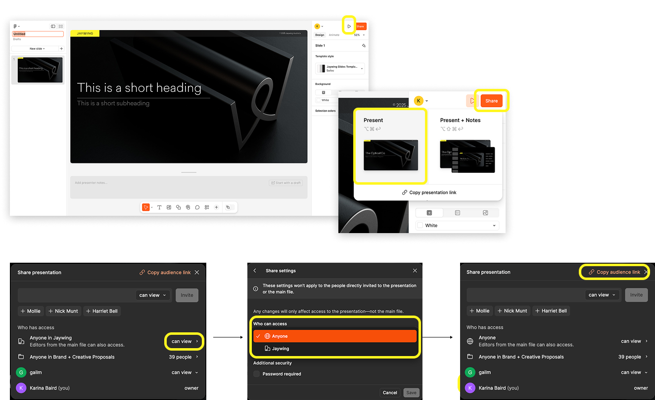 Sharing a Figma slides presentation via audience link